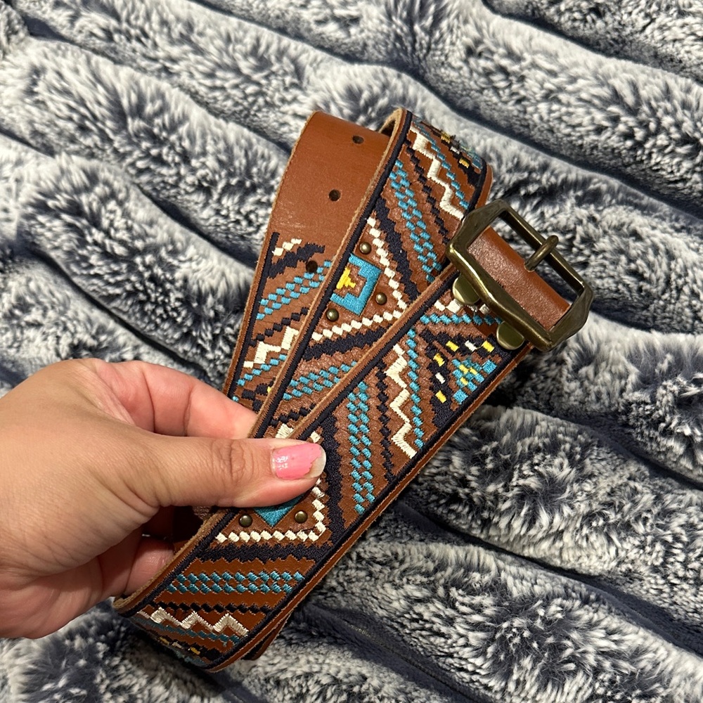 Lucky brand Aztec western leather belt women size large